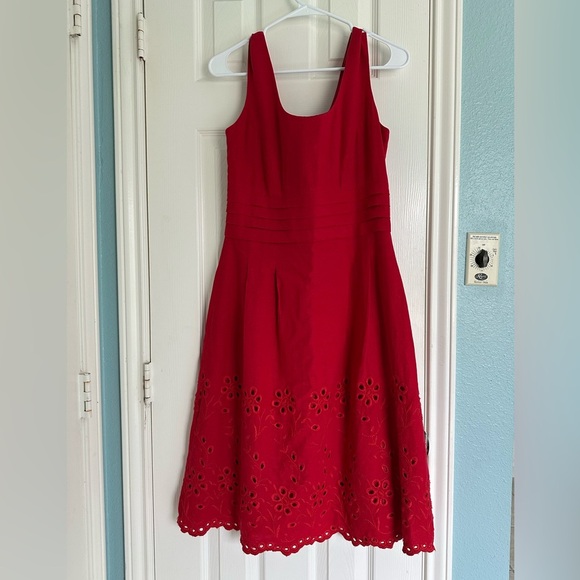 ISADORA Collection Red Linen Blend Lined Sleeveless Eyelet Hem Dress Sz 8 - Picture 1 of 7